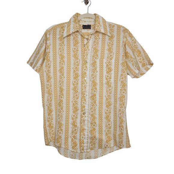 Vintage 70s Hippie Groovy Short Sleeve Button Shirt Flowers Rockabilly - Picture 1 of 6